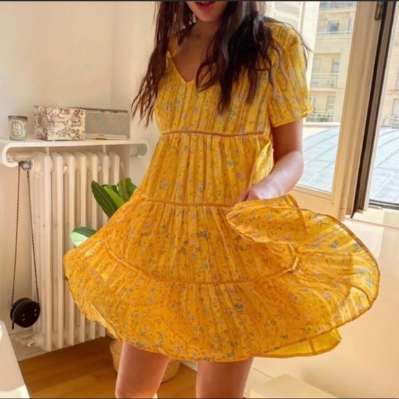 Urban Outfitters Pippa silky chiffon tiered yellow dress - Picture 5 of 13